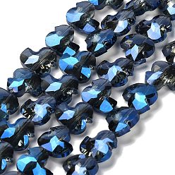 Морской Синий Стеклянные бусины с гальваническим покрытием , утка, граненые, Marine Blue, 9x10x5 мм, отверстие : 0.9 мм, около 50 шт / нитка, 17.72'' (45 см)