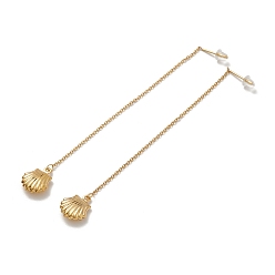 Golden PVD Vacuum Plating 304 Stainless Steel Long Chain with Shell Dangle Stud Earrings for Women, Golden, 111x1.2mm, Pin: 0.7mm