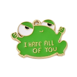 Зеленый лайм Цинк подвески эмали сплава, без кадмия, без никеля и без свинца, Gloden, лягушка со словом я ненавижу всех вас очарование, зеленый лайм, 23x24.5x1 мм, отверстие : 1.4 мм