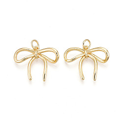 Настоящее золото 18K Латунные подвески, без кадмия и без свинца, бантом прелести, с целью перехода в кольце, реальный 18 k позолоченный, 19~20x22.5x5 мм, отверстие : 3.5 мм