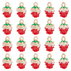 Красный 40 шт. позолоченные эмалевые подвески из сплава, клубника, красные, 12.5x8x6 мм, отверстие : 1.5 мм