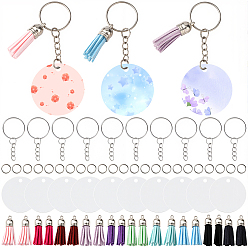 Плоский Круглый Наборы для самостоятельного изготовления брелока-подвески из алюминия с двусторонней термопередачей, включают в себя кисточки из искусственной замши и железные брелоки, плоско-круглые, 40x1 мм, отверстие : 3.8 мм