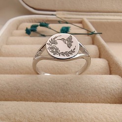 Платина Кольца перста сплава, плоские круглые с рисунком птицы, платина, размер США 6 (16.5 мм)