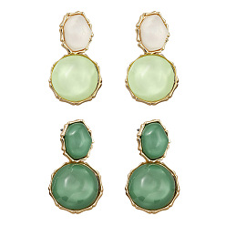 (52) Непрозрачная лаванда 2 пары 2 цветные серьги-гвоздики из смолы, со сплавочной фурнитурой, плоско-круглые, золотые, разноцветные, 38.5x22 мм, 1 пара / цвет