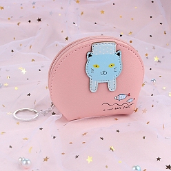 Pink Брелок из искусственной кожи, для женского клатча-кошелька для монет, с кольцом ключевой железа, кошка, розовые, кошелек: 11x10см