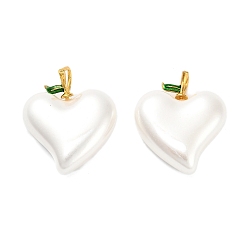 Настоящее золото 18K Подвески из пластикового жемчуга, сердце прелести, с латунной эмалированной фурнитурой, стойки покрытие, долговечный, без свинца и без кадмия, реальный 18 k позолоченный, 26x22x9 мм, отверстие : 5x2 мм