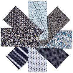 Морской Синий Хлопковая ткань с принтом, для пэчворка, шить ткани для пэчворка, подбивка, цветочным узором, Marine Blue, 25x25.5x0.02 см, 8 шт / комплект