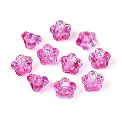 Темно-Розовый Гальванизируйте прозрачное стекло бисер нитей, петуния цветок, с покрытием AB цвета, темно-розовыми, 5.5~6.5x8~8.5x8~8.5 мм, отверстие : 1~1.2 мм, около 100 шт / нитка, 21.26~21.65 дюйм (54~55 см)
