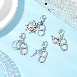 Античный Серебристый & Платиновый Подвески из сплава в тибетском стиле с открытыми железными соединительными кольцами и застежками-лобстерами из цинкового сплава, а также 201 украшениями из звеньев нержавеющей стали, солнце и луна и звезда, старинное серебро и платина, 38.5~45 мм