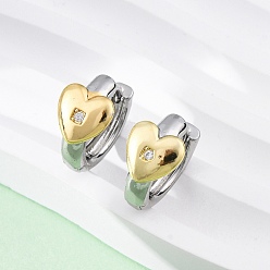 Сердце Латунные серьги-кольца из прозрачного кубического циркония, долговечный, без свинца и без кадмия, реальный 18 k позолоченный, сердце, 15x16x9 мм