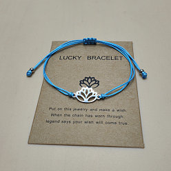 Озёрно--синий 201 браслеты из нержавеющей стали с звеньями в виде лотоса, регулируемые вощеные плетеные браслеты для мужчин и женщин, Плут синий, 4~10-1/4 дюйм (10~26 см)