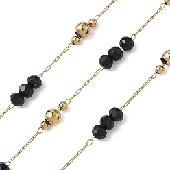 Черный 304 кабельные цепи из нержавеющей стали, рондель, со стеклом, ионное покрытие (ip), реальный 18 k позолоченный, пайки, с катушкой, чёрные, 2.3x2 мм, около 32.81 футов (10 м) / рулон