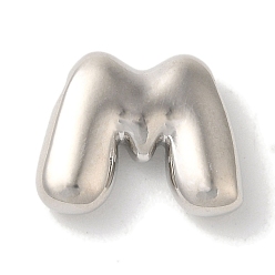 Letter M Brass Pendants, Long-Lasting Plated, Platinum, Letter M, 10x12.5x3.5mm, Hole: 1.4mm