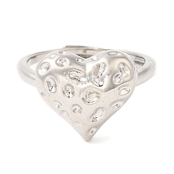 Платина Покрытие стойки латунное регулируемое кольцо для женщин, без свинца и без кадмия, сердце, долговечный, платина, 2~14 мм, внутренний диаметр: 17 мм