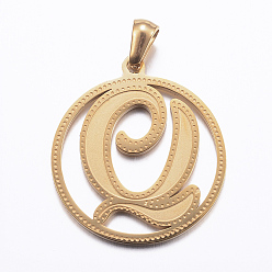 Letter Q Ion Plating(IP) 304 Stainless Steel Pendants, Flat Round with Letter, Golden, Letter.Q, 28x25x1.2mm, Hole: 6x3.5mm