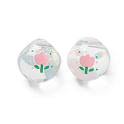 Pink Прозрачные акриловые шарики печатных, слеза, розовые, 18.5x18x18.5 мм, отверстие : 4 мм
