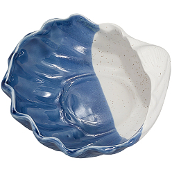Стально-синий Фарфоровая тарелка для украшений в форме ракушки, лоток для хранения колец, , серьга, стальной синий, 150x142x56.5 мм, внутренний диаметр: 106x126 мм