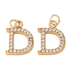 Letter D 304 Stainless Steel with Crystal Rhinestone Charms, Letter Charms, Polished, Ion Plating(IP), Golden, Letter D, 13x10x2mm, Hole: 2.5mm