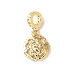 Настоящее золото 18K Латунное микропейв с кубическим цирконием европейские подвески с подвесками, без кадмия и без свинца, цветок, реальный 18 k позолоченный, 24 мм, отверстие : 5 мм