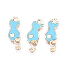 Светло-Голубой Подвески из эмали и сплава, без кадмия и без свинца, кошка с сердцем, Небесно-голубой, 24.5x8.5x2 мм, отверстие : 1.8 мм