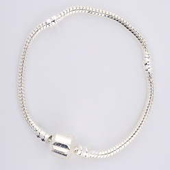 Серебро Латунные европейские браслеты стиль для ювелирных изделий, без кадмия и без свинца, серебряный цвет гальваническим, 160x3 мм