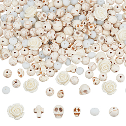 Creme-weiß DIY Schmuckherstellung Finding Kits, inklusive synthetischer Türkisperlen, Glasperlen, synthetische Korallen, creme-weiß, 10~10.5x8~8.5x3.5~4 mm, Bohrung: 1 mm