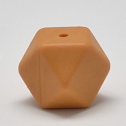 Sandy Brown Food Grade Eco-Friendly Silicone Beads, Chewing Beads For Teethers, DIY Nursing Necklaces Making, Faceted Cube, Sandy Brown, 14x14x14mm, Hole: 2mm