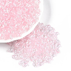 Pink Прозрачные цветные блестящие стеклянные бусины, овальные бусины из овса, розовые, 5.5~6x3.5~4 мм, отверстие : 0.9~1 мм, Около 4090 шт / фунт