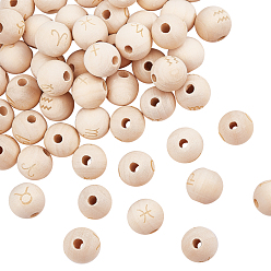 Constellation 72PCS 12 Constellation Unfinished Natural Wood European Beads, Large Hole Beads, Laser Engraved Pattern, Round, 12 Constellations, 15~16x14~15mm, Hole: 4mm, 6pcs/constellation,72pcs/box