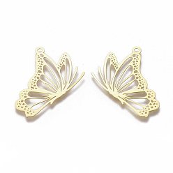 Golden Brass  Filigree Open Back Bezel Pendants, for DIY UV Resin, Epoxy Resin Jewelry Making, Butterfly, Golden, 27x26x0.3mm, Hole: 1.5mm