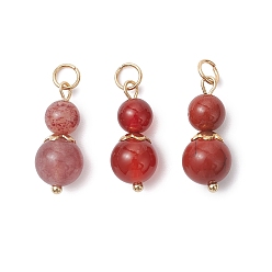 Красный 3 шт. 3 стили подвески из натурального сердолика (окрашенного и нагретого), земляничного кварца и красной яшмы с круглыми бусинами, подвески в форме тыквы с 304 соединительными кольцами из нержавеющей стали, золотые, красные, 20x9 мм, отверстие : 3.8 мм, 1 шт / стиль