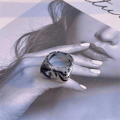 Rectangle Кольца из смолы для женщин, живопись тушью, прямоугольные, внутренний диаметр: 17 мм