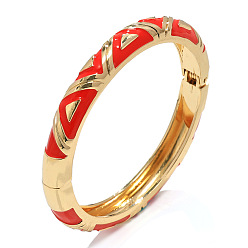 Красный Браслеты на шарнирах из цинкового сплава с эмалью и треугольным узором для женщин, золотые, красные, внутренний диаметр: 2.36 дюйм (6 см)