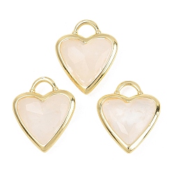 Хрусталь Ограненные подвески из натуральных кристаллов кварца, Подвески в форме сердца из горного хрусталя в латунной оправе, золотые, 22x18.5~19x7 мм, отверстие : 5x4 мм