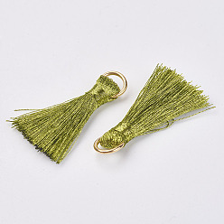 Yellow Green Cannetille Nylon Tassel Pendant Decorations, with Iron Findings, Golden, Yellow Green, 30~32x7x4mm, Hole: 4x5mm