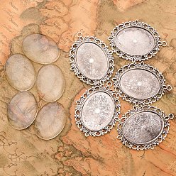 Античное Серебро 40x30 крышки мм овальные прозрачное стекло кабошон и старинное серебро тибетский стиль настройки подвеска кабошон для DIY, без кадмия и без свинца, Кулон : 61x48 мм, отверстие : 3 мм, лоток : 40x30 мм