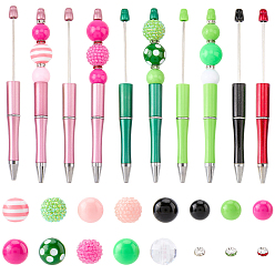 Mixed Color DIY Beadable Pens Making Kits, include 12Pcs 6 Styles Plastic Beadable Pens, 45Pcs 3 Styles Brass Rhinestone Spacer Beads, Mixed Color, 148x11.5mm