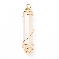 Quartz Crystal Natural Quartz Crystal Pointed Pendants, with Real 18K Gold Plated Eco-Friendly Copper Wire, Bullet, 58.5x13x13mm, Hole: 3.8mm