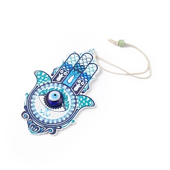 Темно-Голубой Деревянные большие подвесные украшения, с бусинами из смолы колонны (случайный цвет), рука хамсы / рука мириам со сглазом, глубокое синее небо, 214 мм, Кулон : 98x62x9 мм