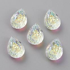 Хрусталь AB Подвески из тисненого стекла со стразами, слеза, граненые, хрусталь AB, 19x12x6 мм, отверстие : 1.6 мм