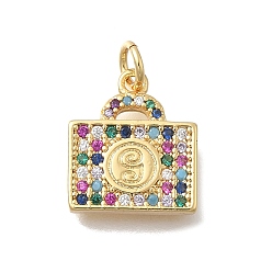 Разноцветный Латунные микро проложить кубического циркония прелести, камера, без кадмия и без свинца, стойки покрытие, долговечный, реальный 18 k позолоченный, красочный, 15x13x2.5 мм, отверстие : 3.5 мм