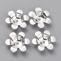 Посеребрённый Шапочки и конусы для бусин, латунные, 6-лепесток, цветок, 925 серебро покрытием, 15x13x3 мм, отверстие : 1.5 мм