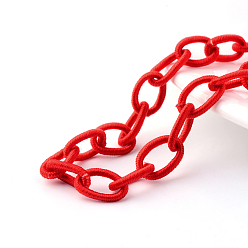 Red Handmade Nylon Cable Chains Loop, Oval, Red, 12~14x7~10x2mm, about 95cm/strand, 37.4 inch