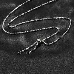 Нержавеющая Сталь Цвет Не тускнеющие регулируемые 304 ожерелья из нержавеющей стали, с коробчатыми цепочками и скользящими бусинами, цвет нержавеющей стали, 29.4 дюйм (74.6 см), шириной 2 мм 