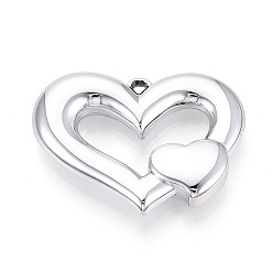 Серебро Акриловые большие подвески, полые прелести сердца, серебряные, 37x50.5x9.5~10 мм, отверстие : 3x3.5 мм