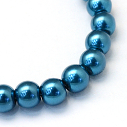 Cadet Blue Baking Painted Pearlized Glass Pearl Round Bead Strands, Cadet Blue, 6~7mm, Hole: 1mm, about 145pcs/strand, 31.4 inch