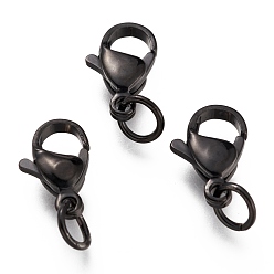 Electrophoresis Black 304 Stainless Steel Lobster Claw Clasps, With Jump Ring, Electrophoresis Black, 12x7x3.5mm, Hole: 3mm, Jump Ring: 5x0.6mm