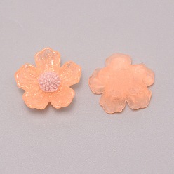 Light Salmon Transparent Resin Cabochons, with Glitter Powder, Flower, Light Salmon, 20x20x7mm
