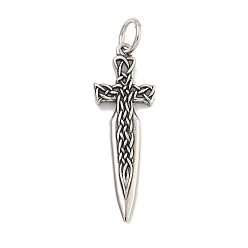 Античное Серебро 316 хирургические подвески из нержавеющей стали, с целью перехода в кольце, очарование меча, античное серебро, 47.5x16x3.5 мм, отверстие : 6.7 мм