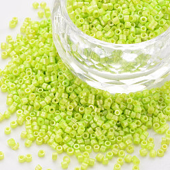 Pale Green Fluorescent Color Glass Cylinder Beads, Seed Beads, Baking Paint, Round Hole, Pale Green, 1.5~2x1~2mm, Hole: 0.8mm, about 8000pcs/bag, about 1pound/bag
